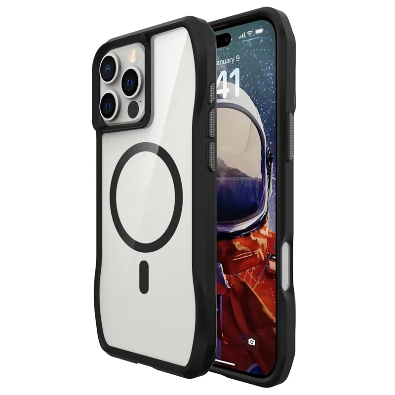 For iPhone 15 Pro Max Case Compatible with MagSafe Solid Border TPU + PC Phone Cover - Black