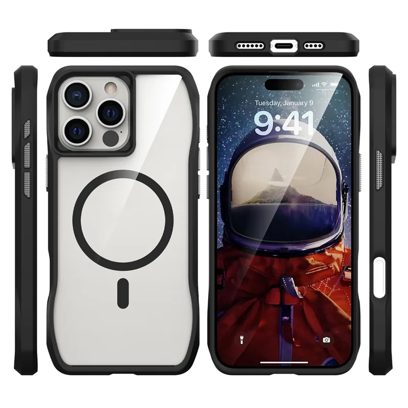 For iPhone 15 Pro Max Case Compatible with MagSafe Solid Border TPU + PC Phone Cover - Black
