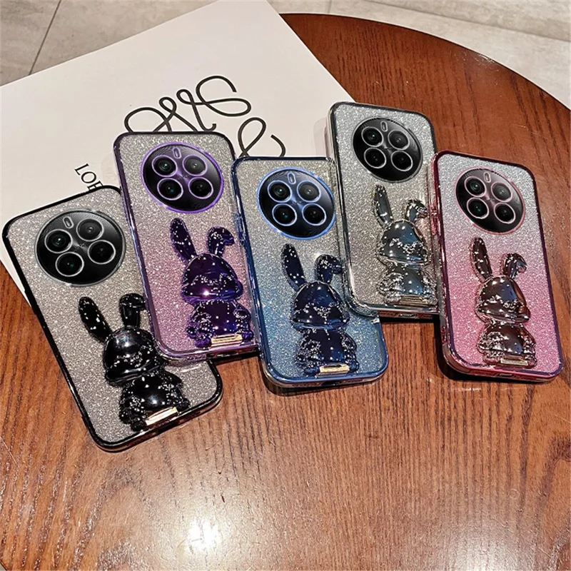 For Realme 12 Pro 5G / 12 Pro+ 5G Case PC+TPU Electroplating Glitter Rabbit Phone Cover - Silver