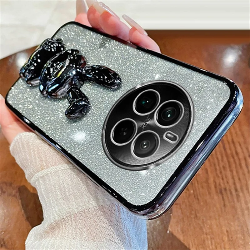 For Realme 12 Pro 5G / 12 Pro+ 5G Case PC+TPU Electroplating Glitter Rabbit Phone Cover - Black