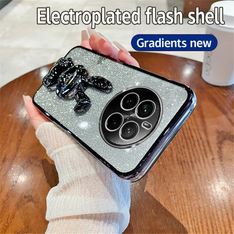 For Realme 12 Pro 5G / 12 Pro+ 5G Case PC+TPU Electroplating Glitter Rabbit Phone Cover - Black