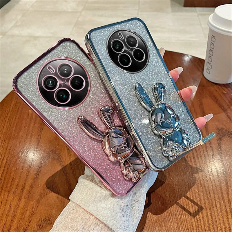 For Realme 12 Pro 5G / 12 Pro+ 5G Case PC+TPU Electroplating Glitter Rabbit Phone Cover - Black