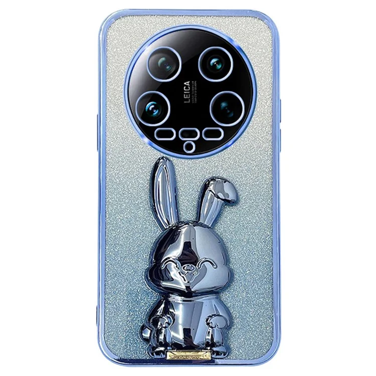For Xiaomi 14 Ultra Case Electroplating Rabbit PC+TPU Phone Cover Hidden  Kickstand - Blue