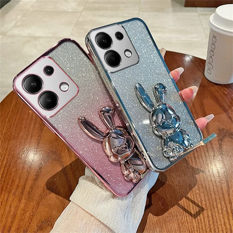 Para Xiaomi Redmi Note 13 Pro 4G / Poco M6 Pro 4G Capa Case PC+TPU Capa de Telefone Glitter Coelho Dos Desenhos Animados - Azul