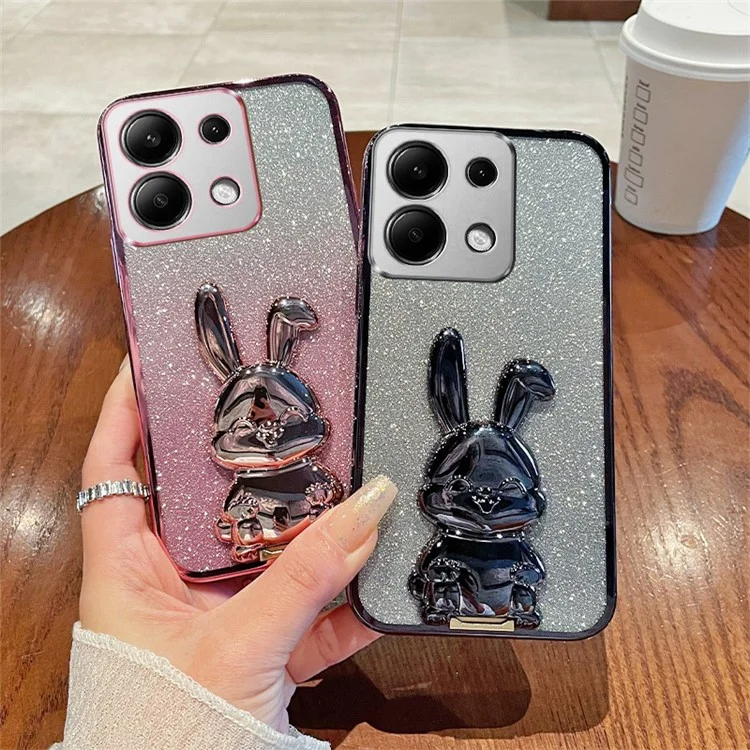 Para Xiaomi Redmi Note 13 Pro 4G / Poco M6 Pro 4G Capa Case PC+TPU Capa de Telefone Glitter Coelho Dos Desenhos Animados - Azul