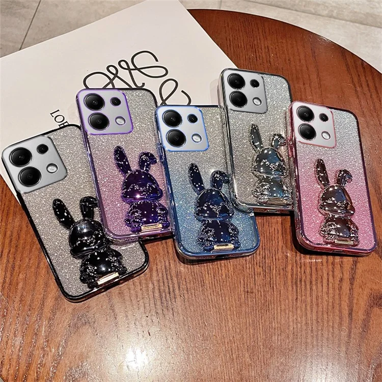 Para Xiaomi Redmi Note 13 Pro 4G / Poco M6 Pro 4G Capa Case PC+TPU Capa de Telefone Glitter Coelho Dos Desenhos Animados - Azul
