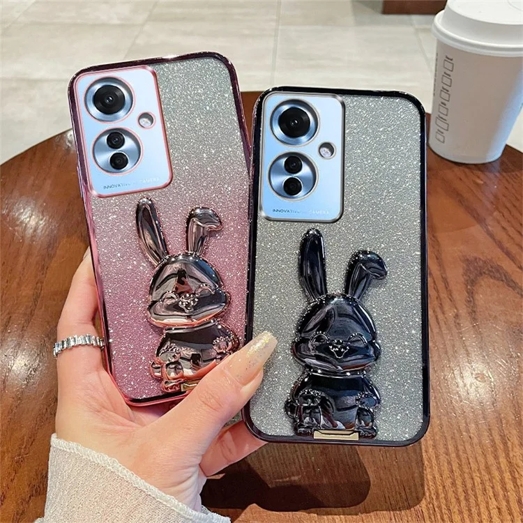 Pour Oppo Reno11 F 5G Étui Mignon Lapin Support PC+TPU Étui Téléphone - Bleu