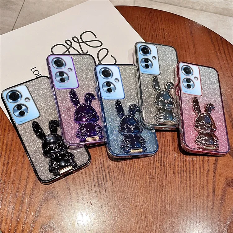 Pour Oppo Reno11 F 5G Étui Mignon Lapin Support PC+TPU Étui Téléphone - Bleu