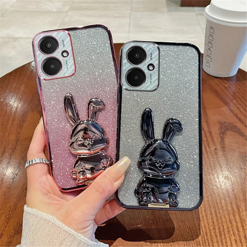 For Xiaomi Redmi 13C 5G / 13R 5G / Poco M6 5G Case PC+TPU Phone Cover Cartoon Rabbit Kickstand - Blue