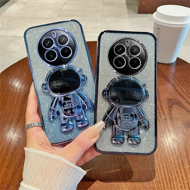 Для Realme 12 Pro 5G / 12 Pro+ 5G Чехол Астронавт Glitter PC+TPU Чехол для телефона с подставкой - Розовый