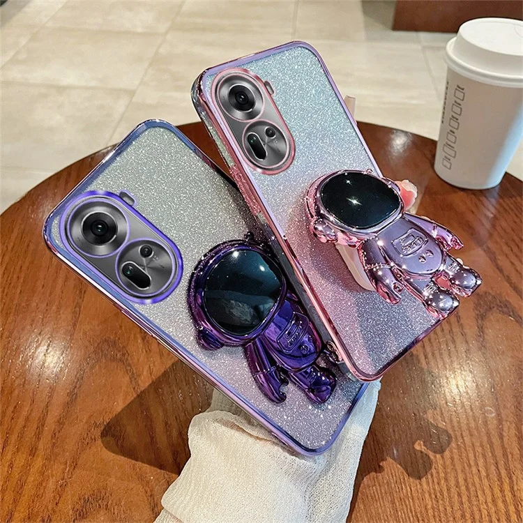 For Oppo Reno11 5G (Global) Case PC+TPU Phone Cover Astronaut Folding Bracket Kickstand - Pink