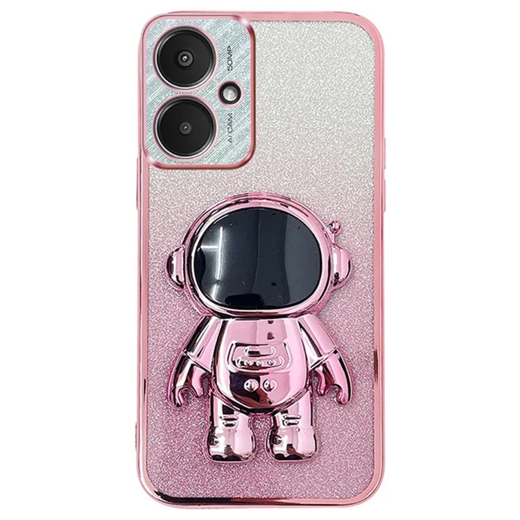 Para Xiaomi Redmi 13C 5G / 13R 5G / Poco M6 5G Funda Electrochapada de PC+TPU Cubierta de Teléfono Astronauta con Soporte - Rosa