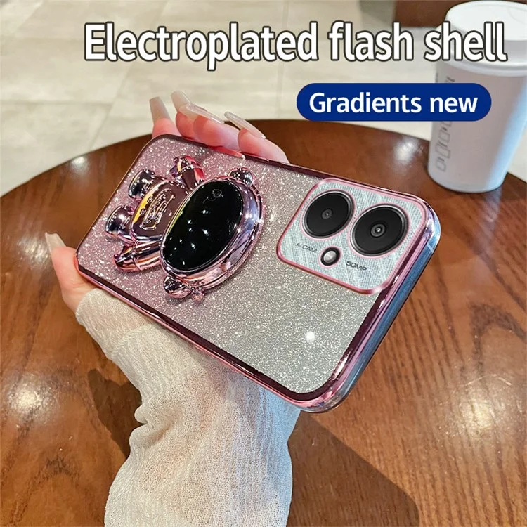 Para Xiaomi Redmi 13C 5G / 13R 5G / Poco M6 5G Funda Electrochapada de PC+TPU Cubierta de Teléfono Astronauta con Soporte - Rosa