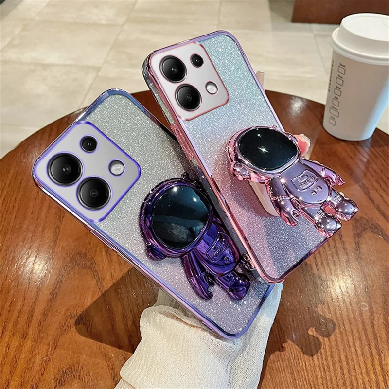 For Xiaomi Redmi Note 13 Pro 4G / Poco M6 Pro 4G Case Astronaut Hidden Kickstand PC+TPU Phone Cover - Silver