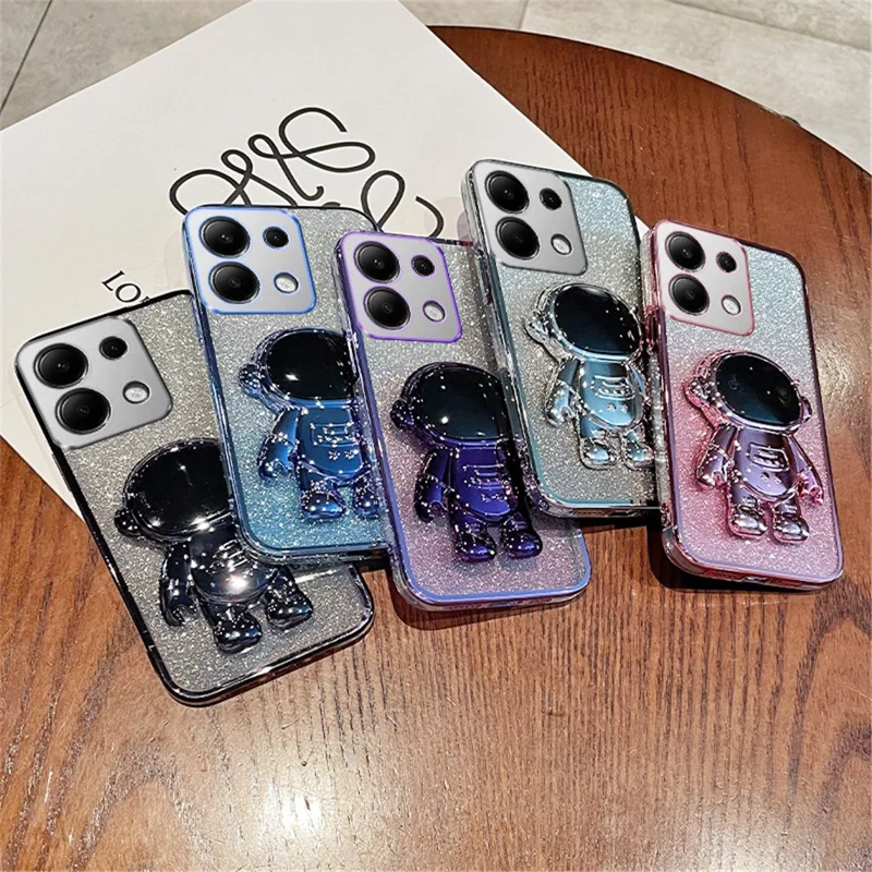 For Xiaomi Redmi Note 13 Pro 4G / Poco M6 Pro 4G Case Astronaut Hidden Kickstand PC+TPU Phone Cover - Silver