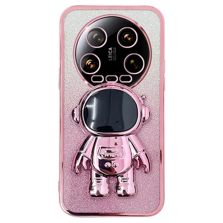 Pour Xiaomi 14 Ultra Case Astronaute Kickstand PC+TPU Glitter Phone Cover - Rose