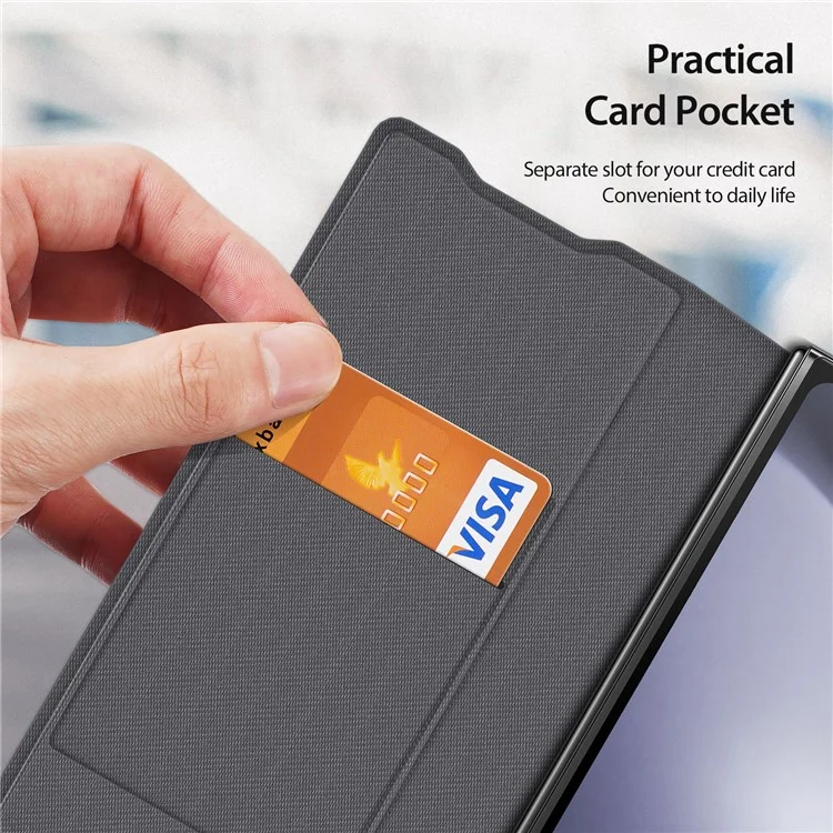 DUX DUCIS Fitt Series for Samsung Galaxy Z Fold6 5G Case Leather Phone Cover with Card Slot Kickstand - Grey