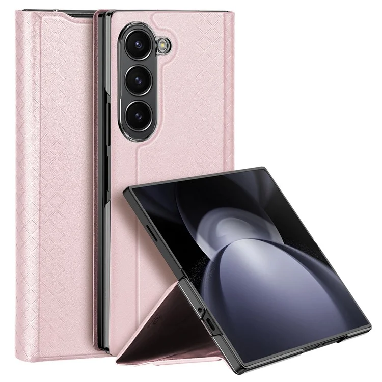 Estuche DUX DUCIS Bril Series para Samsung Galaxy Z Fold6 5G Ranura para Tarjeta Cubierta de Teléfono de Cuero de Pie - Rosa