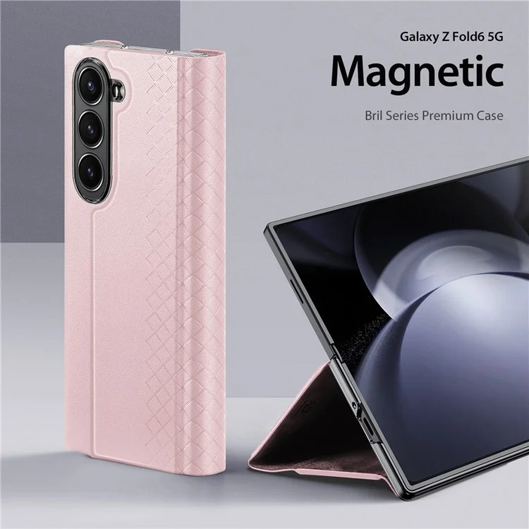 Estuche DUX DUCIS Bril Series para Samsung Galaxy Z Fold6 5G Ranura para Tarjeta Cubierta de Teléfono de Cuero de Pie - Rosa