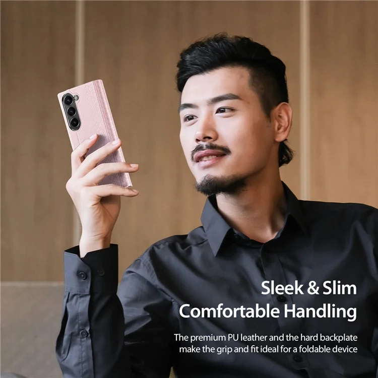 Estuche DUX DUCIS Bril Series para Samsung Galaxy Z Fold6 5G Ranura para Tarjeta Cubierta de Teléfono de Cuero de Pie - Rosa