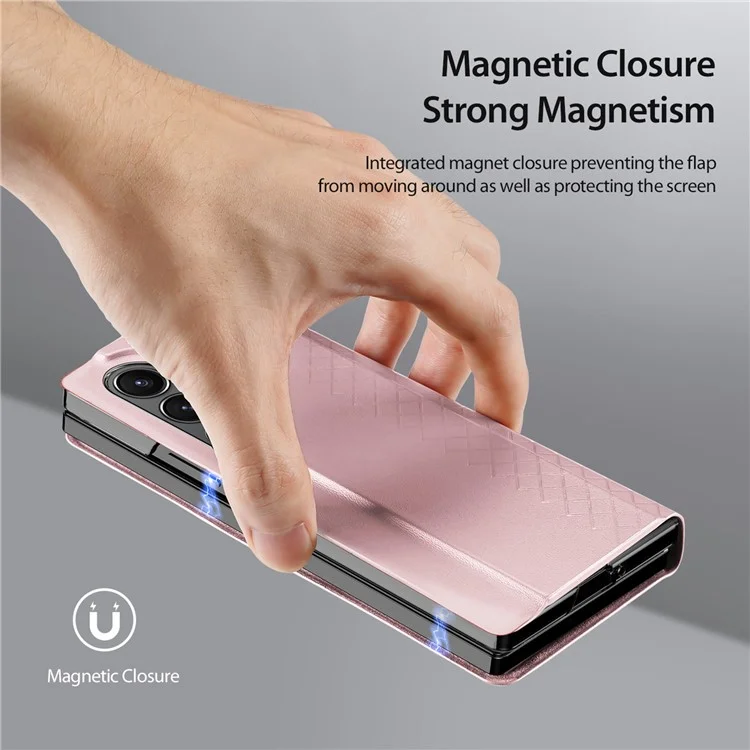 Estuche DUX DUCIS Bril Series para Samsung Galaxy Z Fold6 5G Ranura para Tarjeta Cubierta de Teléfono de Cuero de Pie - Rosa