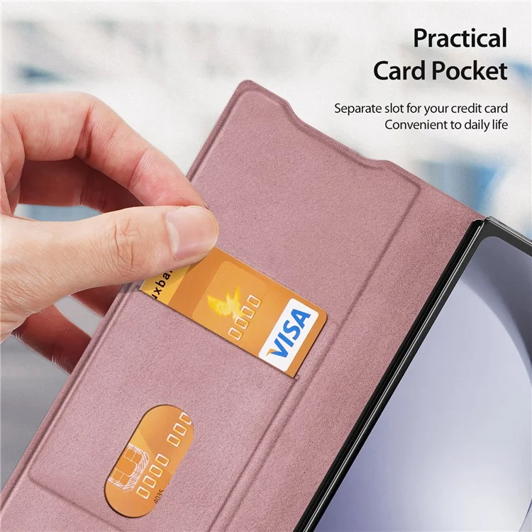 Estuche DUX DUCIS Bril Series para Samsung Galaxy Z Fold6 5G Ranura para Tarjeta Cubierta de Teléfono de Cuero de Pie - Rosa