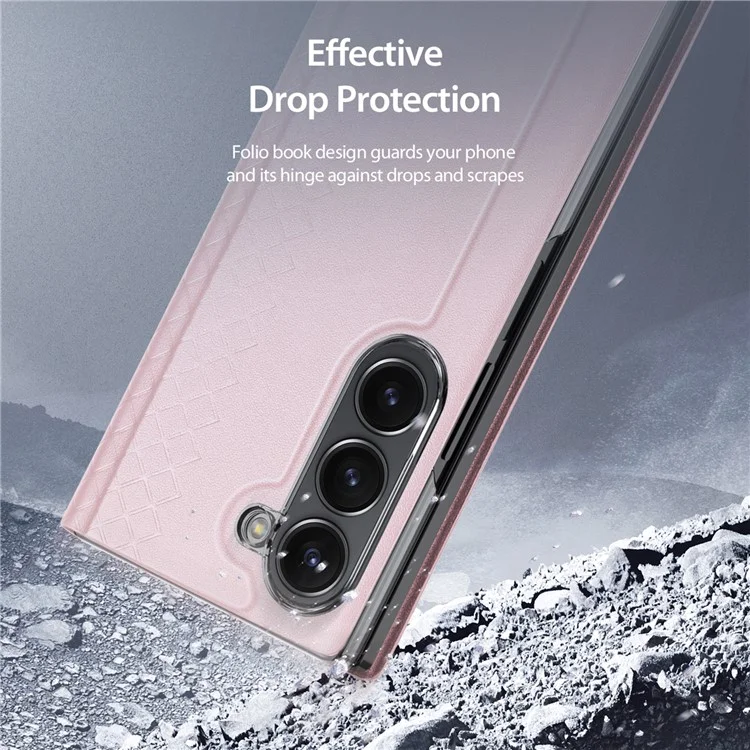 Estuche DUX DUCIS Bril Series para Samsung Galaxy Z Fold6 5G Ranura para Tarjeta Cubierta de Teléfono de Cuero de Pie - Rosa