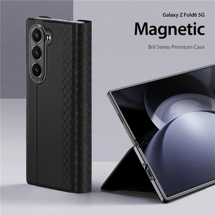 For Samsung Galaxy Z Fold6 5G Magnetic Case DUX DUCIS Bril Series Leather+PC Phone Cover with Stand - Black