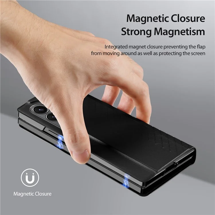 For Samsung Galaxy Z Fold6 5G Magnetic Case DUX DUCIS Bril Series Leather+PC Phone Cover with Stand - Black