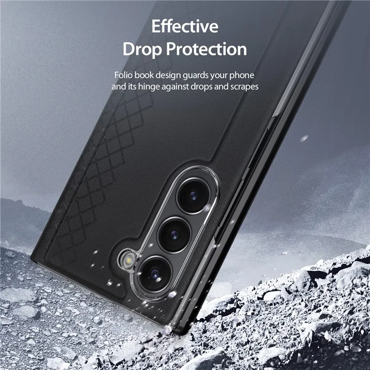 For Samsung Galaxy Z Fold6 5G Magnetic Case DUX DUCIS Bril Series Leather+PC Phone Cover with Stand - Black