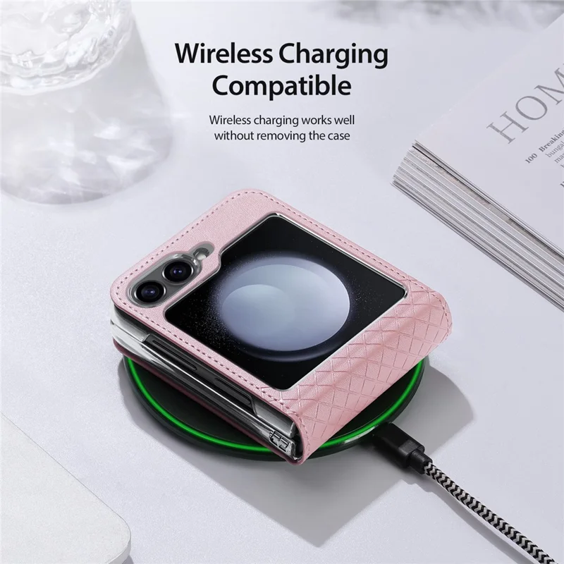 For Samsung Galaxy Z Flip7 FE 5G / Z Flip6 5G Magnetic Case DUX DUCIS Bril Series Leather+PC Phone Cover with Stand - Pink