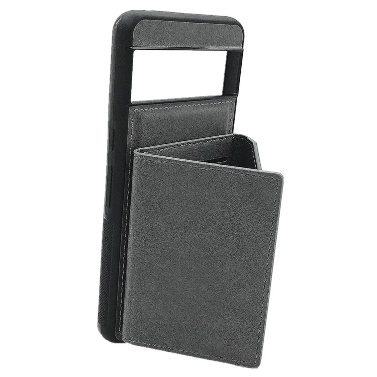 For Google Pixel 9 Pro XL Case Leather Phone Back Cover Detachable Card Holder Kickstand - Grey