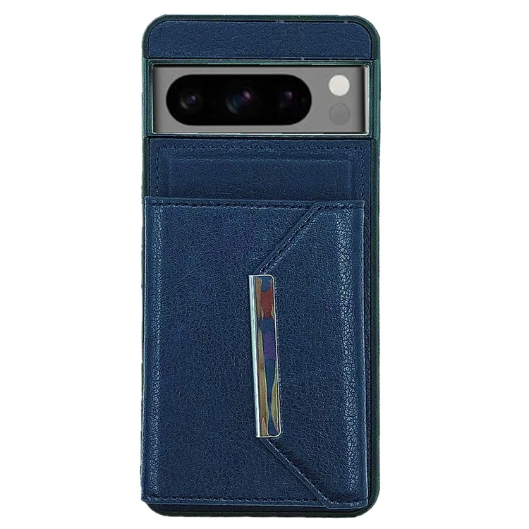 Para Google Pixel 9 / 9 Pro Case Leather Back Cover Detachable Card Holder Kickstand - Safira