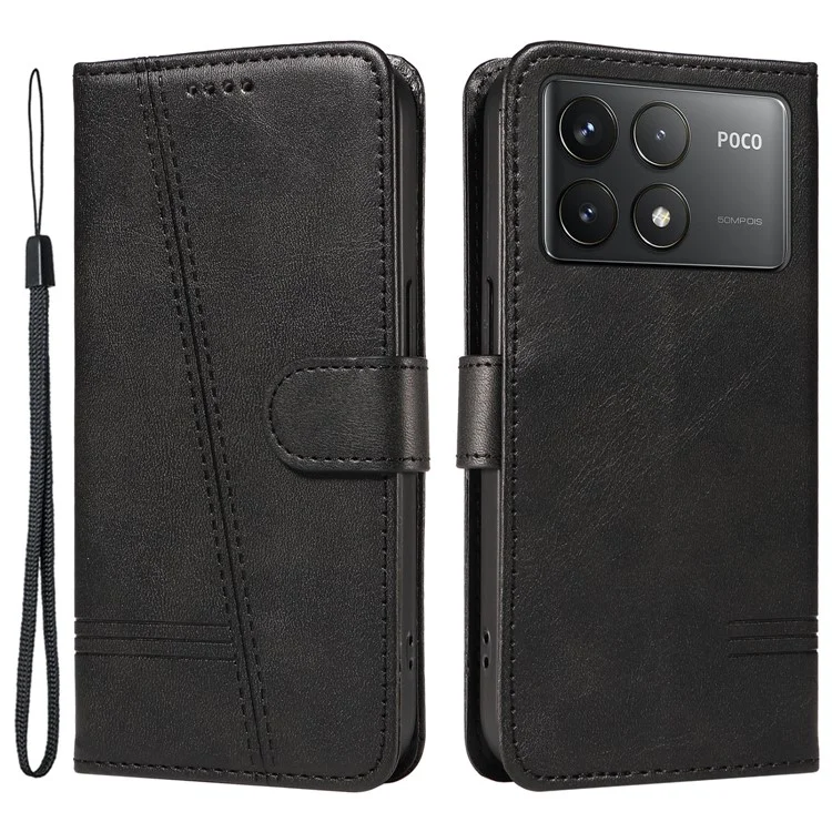 Per Xiaomi Poco F6 Pro 5G / Redmi K70 5G / K70 Pro 5G Case Linee a T in Pelle Custodia per Telefono - Nero