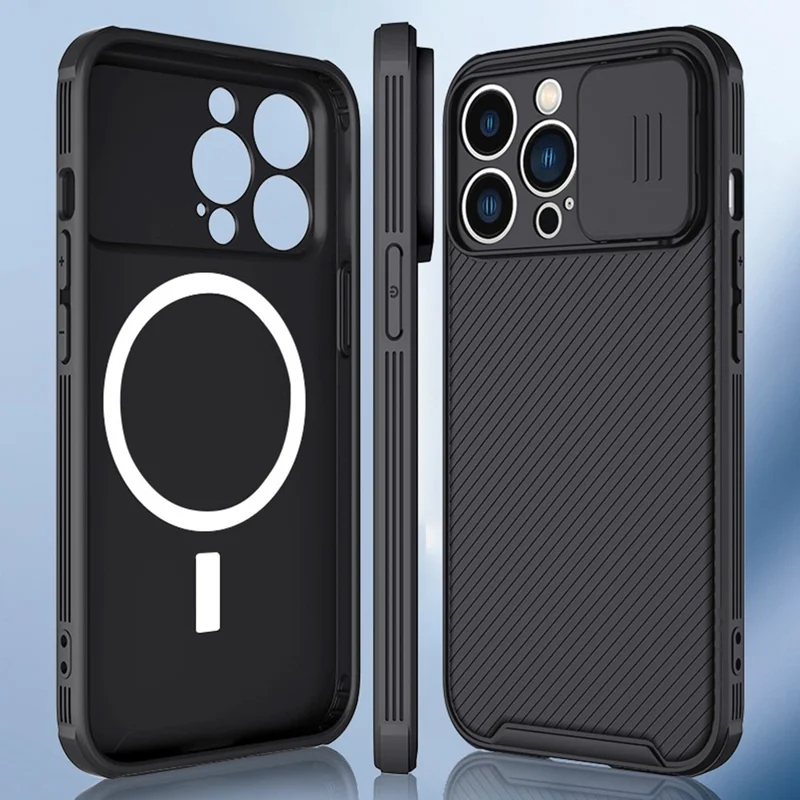 For iPhone 14 Pro Max Slide Camera Protection Anti-scratch Phone Case PC+TPU Back Cover Compatible with MagSafe - Blue