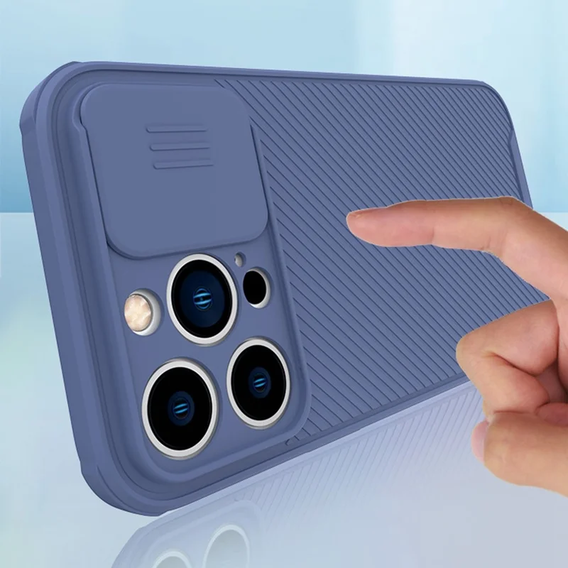For iPhone 14 Pro Max Slide Camera Protection Anti-scratch Phone Case PC+TPU Back Cover Compatible with MagSafe - Blue