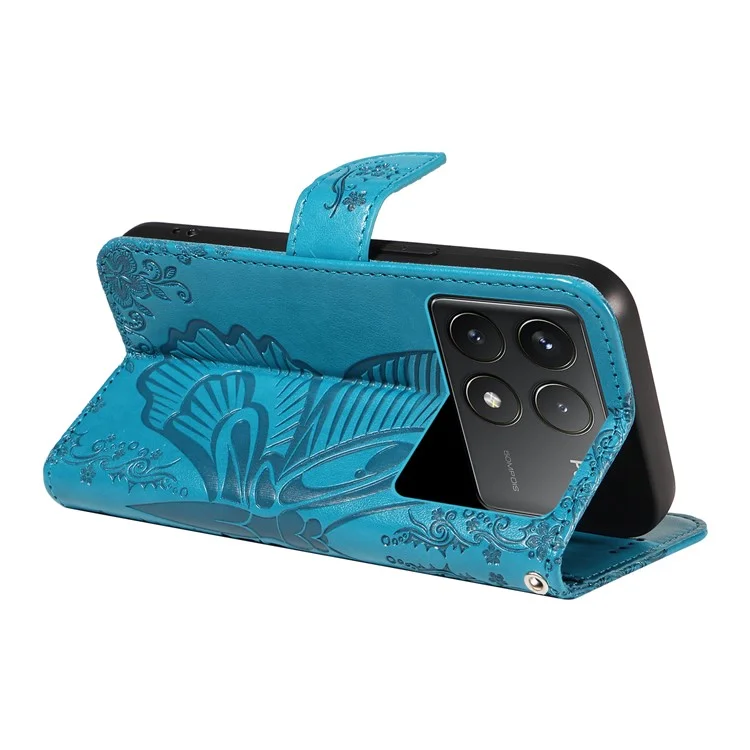 For Xiaomi Redmi K70 5G / K70 Pro 5G / Poco F6 Pro 5G Case Butterfly Wallet Stand Flip Leather Phone Cover - Blue