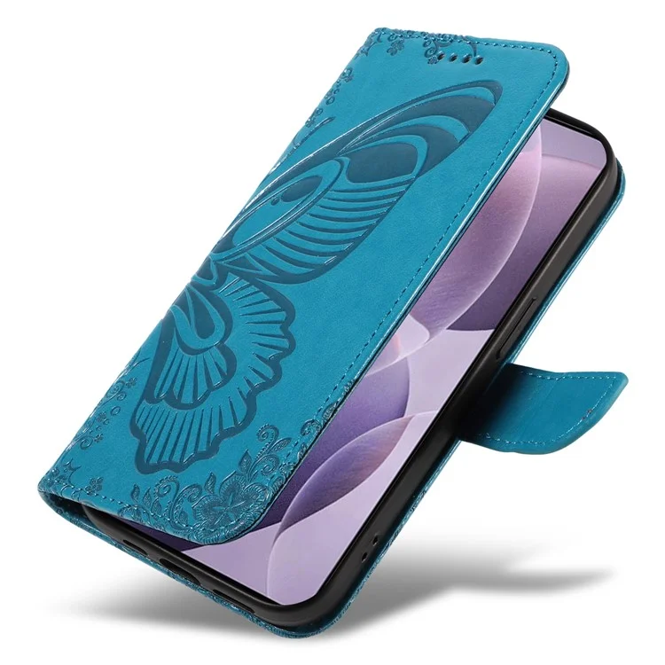 For Xiaomi Redmi K70 5G / K70 Pro 5G / Poco F6 Pro 5G Case Butterfly Wallet Stand Flip Leather Phone Cover - Blue