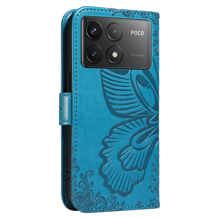 For Xiaomi Redmi K70 5G / K70 Pro 5G / Poco F6 Pro 5G Case Butterfly Wallet Stand Flip Leather Phone Cover - Blue