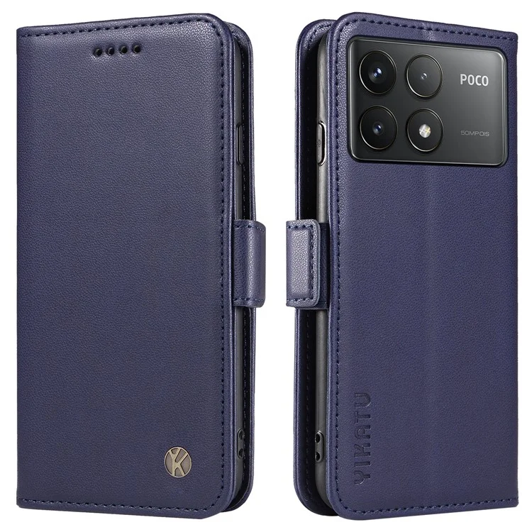 YIKATU YK-003 для Xiaomi Poco F6 Pro 5G / Redmi K70 5G / K70 Pro 5G Кожаный кошелек Чехол для телефона - Синий Сапфир