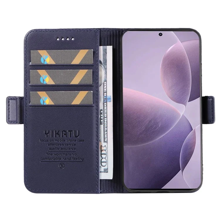 YIKATU YK-003 для Xiaomi Poco F6 Pro 5G / Redmi K70 5G / K70 Pro 5G Кожаный кошелек Чехол для телефона - Синий Сапфир