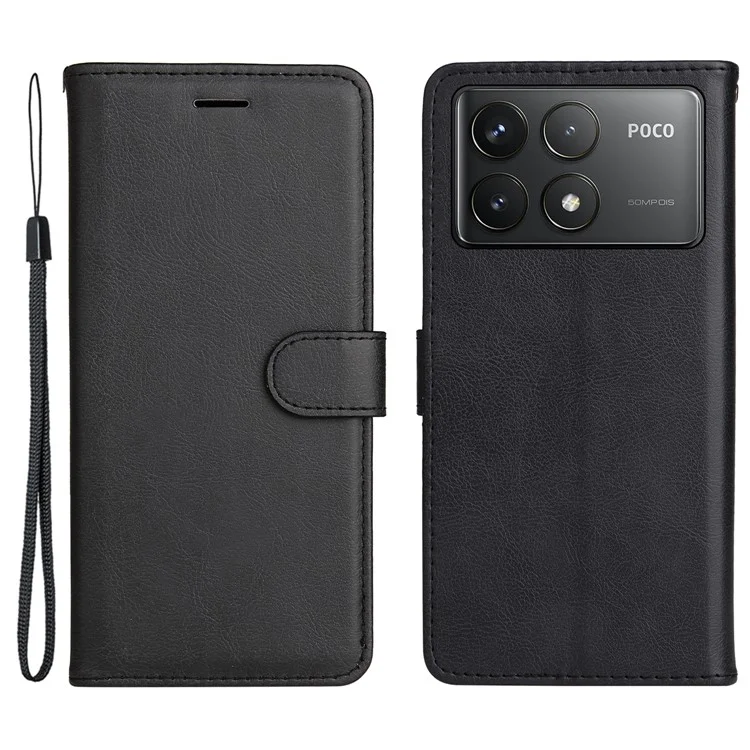 For Xiaomi Redmi K70 5G / K70 Pro 5G / Poco F6 Pro 5G Case Solid Color Leather Mobile Cover Wallet Stand with Strap - Black