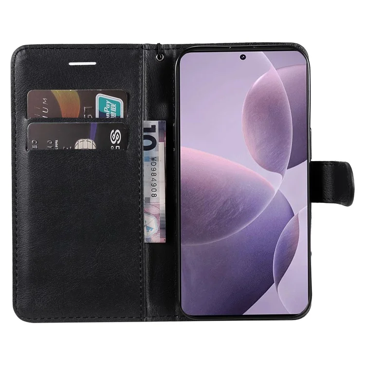 For Xiaomi Redmi K70 5G / K70 Pro 5G / Poco F6 Pro 5G Case Solid Color Leather Mobile Cover Wallet Stand with Strap - Black