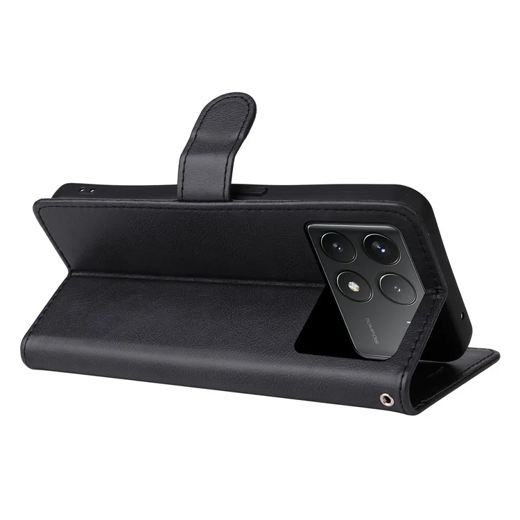For Xiaomi Redmi K70 5G / K70 Pro 5G / Poco F6 Pro 5G Case Solid Color Leather Mobile Cover Wallet Stand with Strap - Black