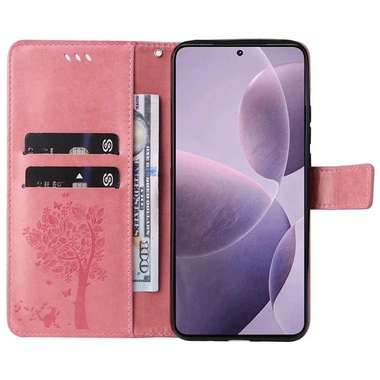 For Xiaomi Redmi K70 5G / K70 Pro 5G / Poco F6 Pro 5G Phone Case with Stand Cat Tree Pattern Leather Wallet Mobile Cover - Pink