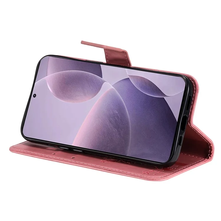 For Xiaomi Redmi K70 5G / K70 Pro 5G / Poco F6 Pro 5G Phone Case with Stand Cat Tree Pattern Leather Wallet Mobile Cover - Pink