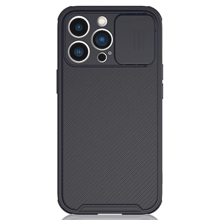 For iPhone 14 Anti-scratch Slide Camera Protection Cell Phone Case PC+TPU Cover Compatible with MagSafe - Black