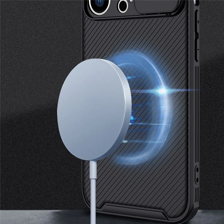 For iPhone 14 Anti-scratch Slide Camera Protection Cell Phone Case PC+TPU Cover Compatible with MagSafe - Black