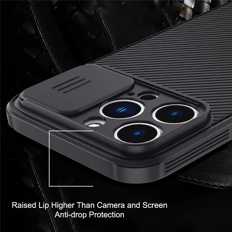 For iPhone 14 Anti-scratch Slide Camera Protection Cell Phone Case PC+TPU Cover Compatible with MagSafe - Black