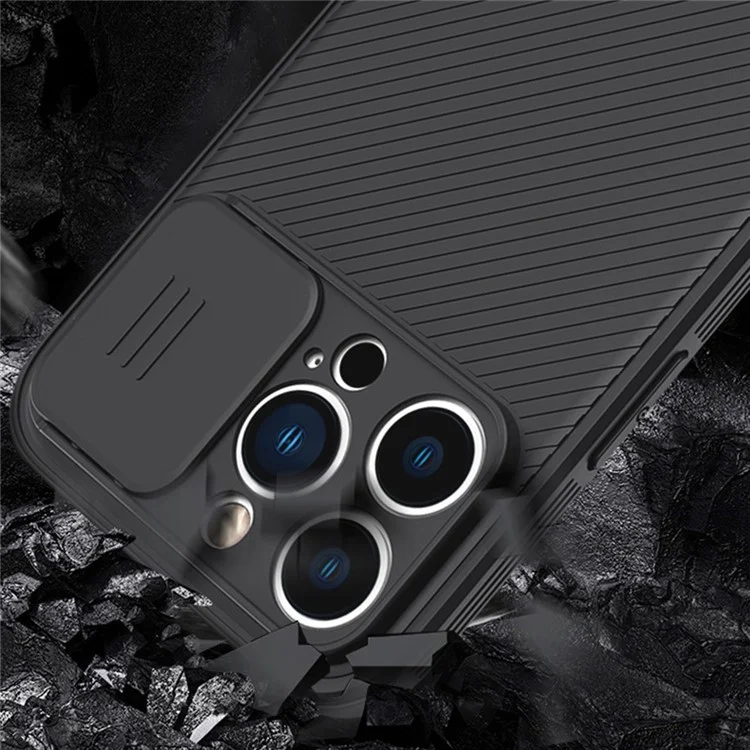 For iPhone 14 Anti-scratch Slide Camera Protection Cell Phone Case PC+TPU Cover Compatible with MagSafe - Black